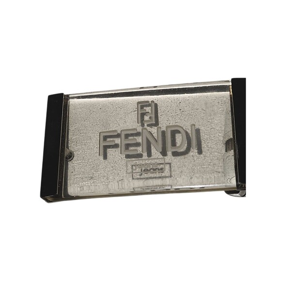Fendi Jeans Designer Belt White With Vinyl Fendi Print & Resin Buckle Silver - Picture 2 of 5